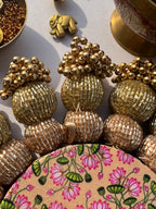 Spherical Chaandbali OG Inflorescence Divine Pichwai and Maroon Navratna Patola Diya Platter