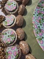 Ajrakh + Pastel Pistachio Inflorescence Divine Pichwai Glass Rhapsody Lumba Rangoli