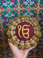 Mini Chaandbali Ik Onkar Platter: Solid Maroon + Bottle Green Navratna Patola