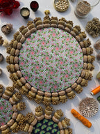 Chaandbali Pastel Pistachio Pichwai and Flare MORBANI THANGAT KARE Rangoli + Diya Platters