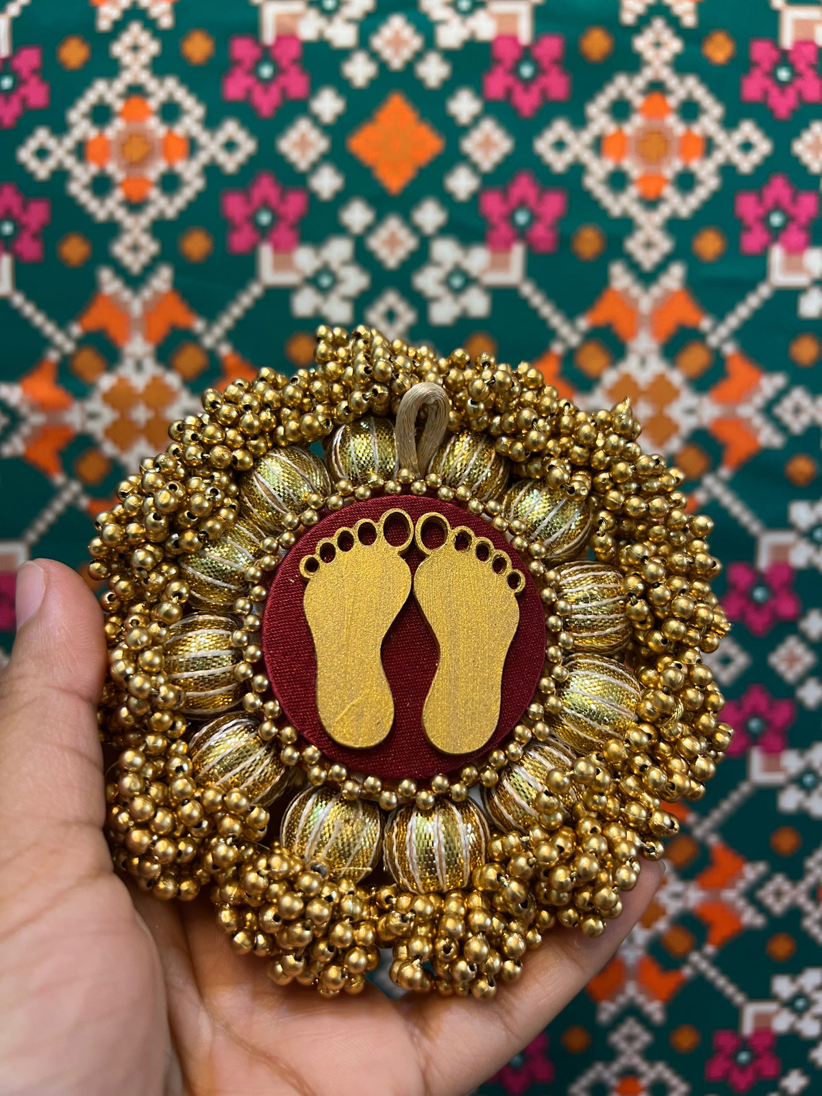 Lakshmi Pagla Mini Platter + Hanging: Solid Maroon + Maroon Navratna Patola
