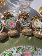 Ajrakh + Pastel Pistachio Inflorescence Divine Pichwai Glass Rhapsody Lumba Rangoli