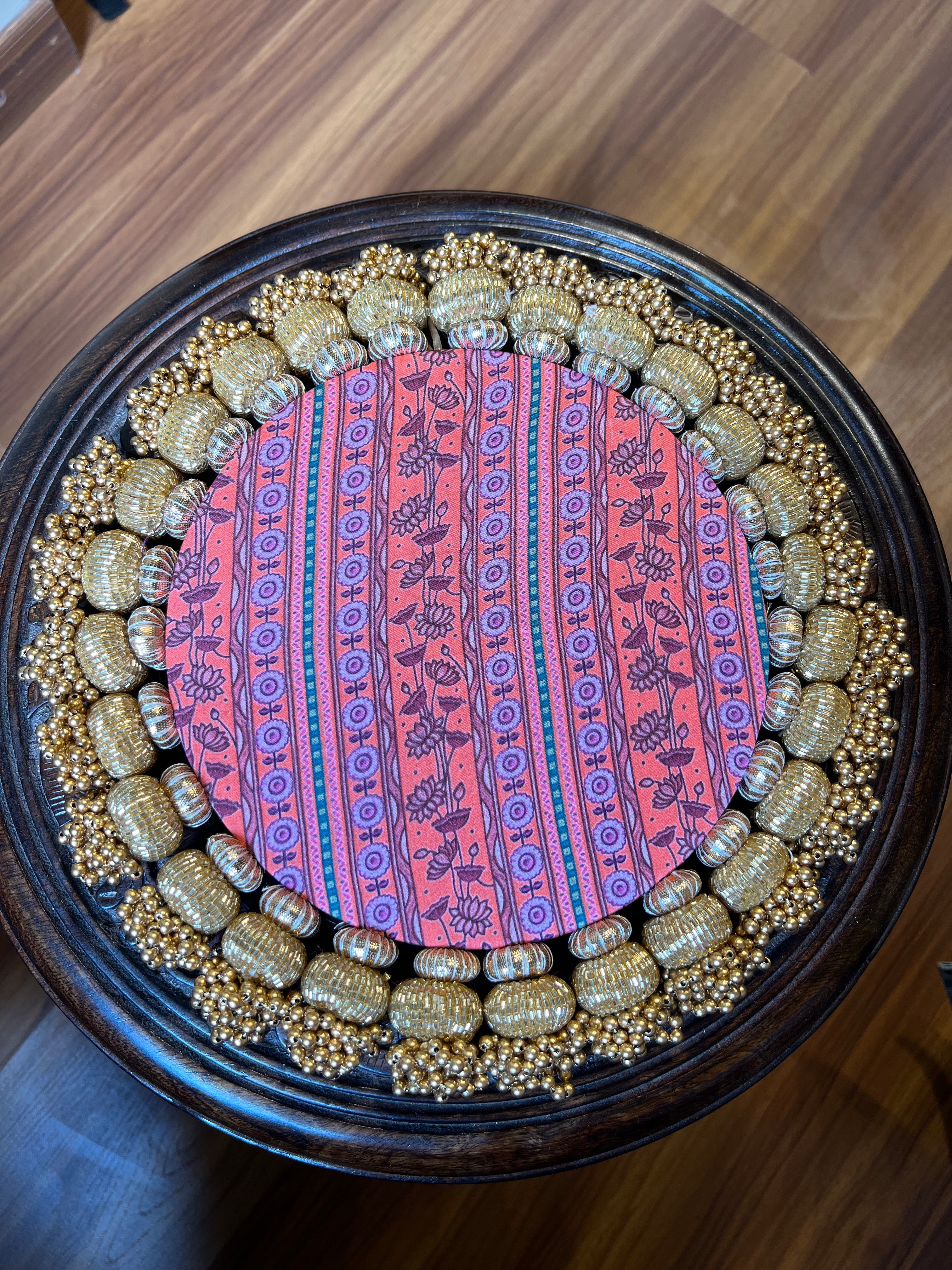 Ek Onkar Motif Micro Platter + Hanging: Lemon Yellow + Vermillion Congruous Divine Pichwai