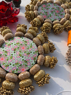Chaandbali Pastel Pistachio Pichwai and Flare MORBANI THANGAT KARE Rangoli + Diya Platters