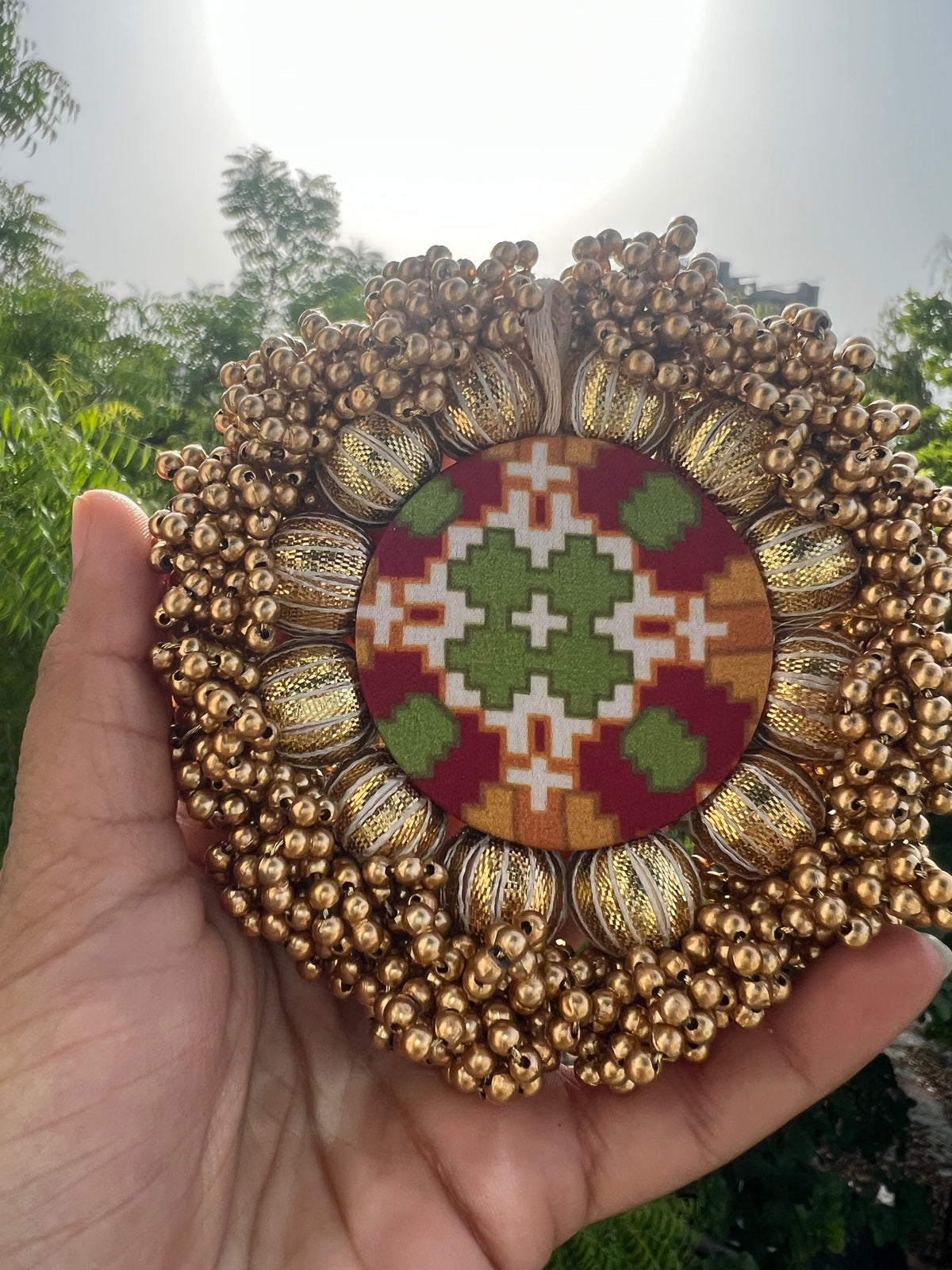 Lakshmi Pagla Mini Platter + Hanging: Solid Maroon + Maroon Navratna Patola