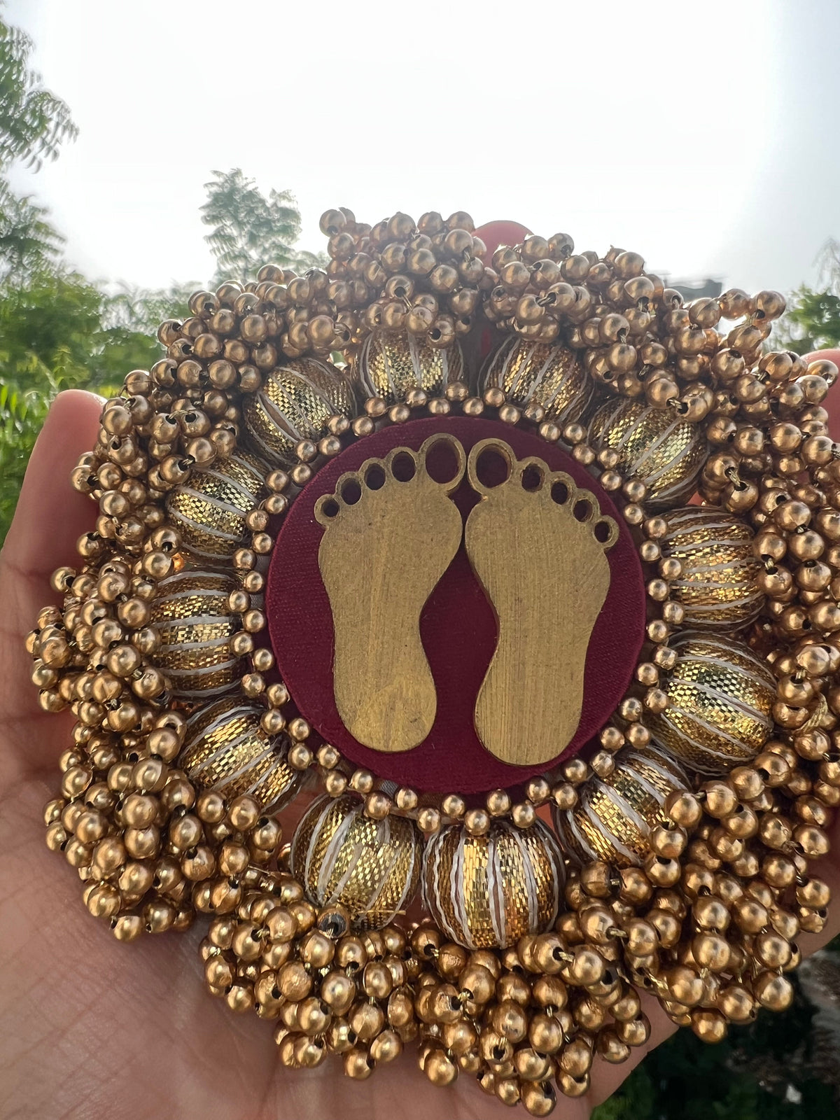 Lakshmi Pagla Mini Platter + Hanging: Solid Maroon + Maroon Navratna Patola