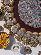 Ajrakh + Pastel Pistachio Inflorescence Divine Pichwai Glass Rhapsody Lumba Rangoli