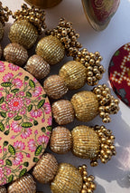Spherical Chaandbali OG Inflorescence Divine Pichwai and Maroon Navratna Patola Diya Platter