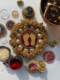 Lakshmi Pagla Mini Platter + Hanging: Solid Maroon + Maroon Navratna Patola