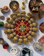Spherical Chaandbali OG Inflorescence Divine Pichwai and Maroon Navratna Patola Diya Platter