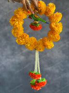 Small Marigold Wreath with Wooden Parrot & Pearl Strings