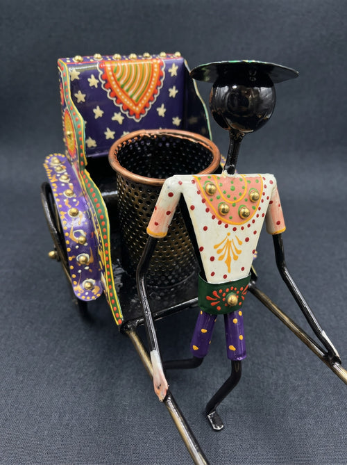 Hand-Painted Rickshaw Pen Stand - angle view