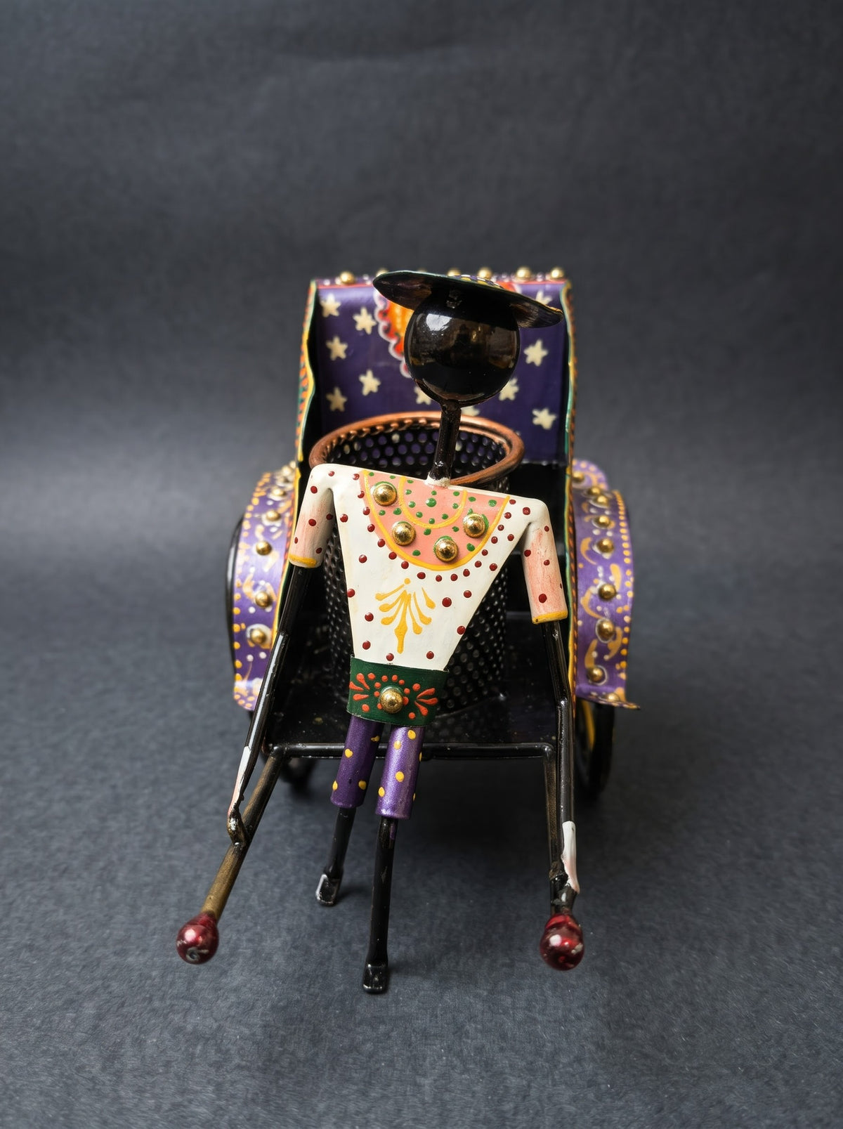Hand-Painted Rickshaw Pen Stand - front view