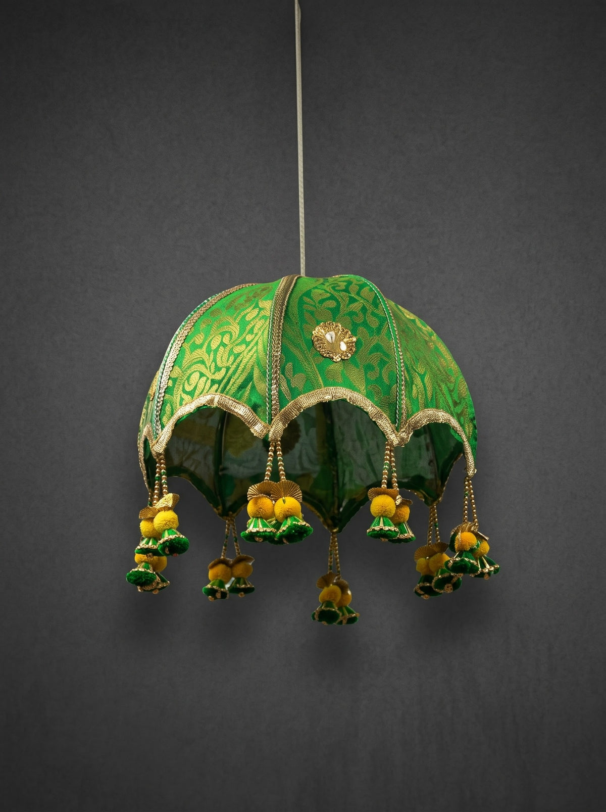 Decorative Brocade Umbrella Hanging - Parrot Green