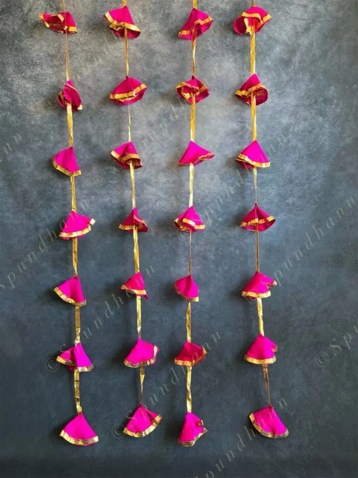 Pastel Colored Silk & Gold Gota Long Strings Wall Hanging Decor - Pack of 4 Strings - Image 10
