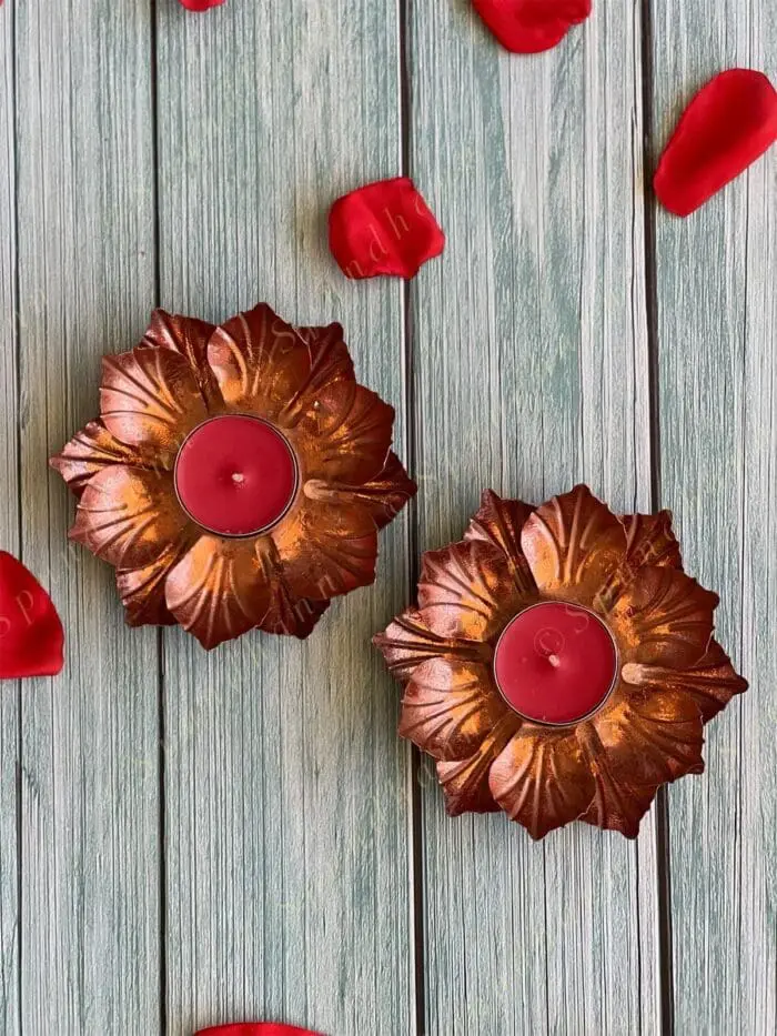 Copper Color Lotus Tea Light Holder - Image 1