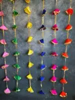 Pastel Colored Silk & Gold Gota Long Strings Wall Hanging Decor - Pack of 4 Strings - Image 2