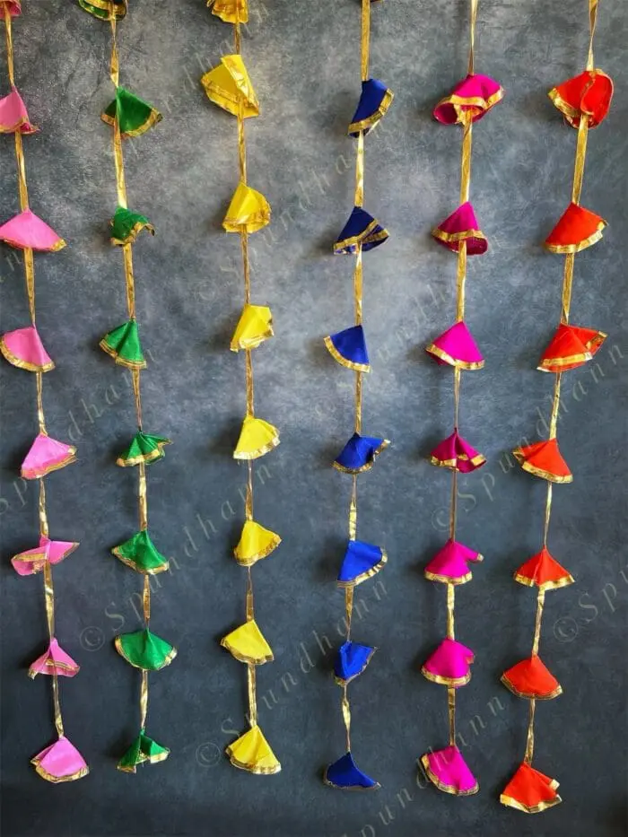 Pastel Colored Silk & Gold Gota Long Strings Wall Hanging Decor - Pack of 4 Strings - Image 2