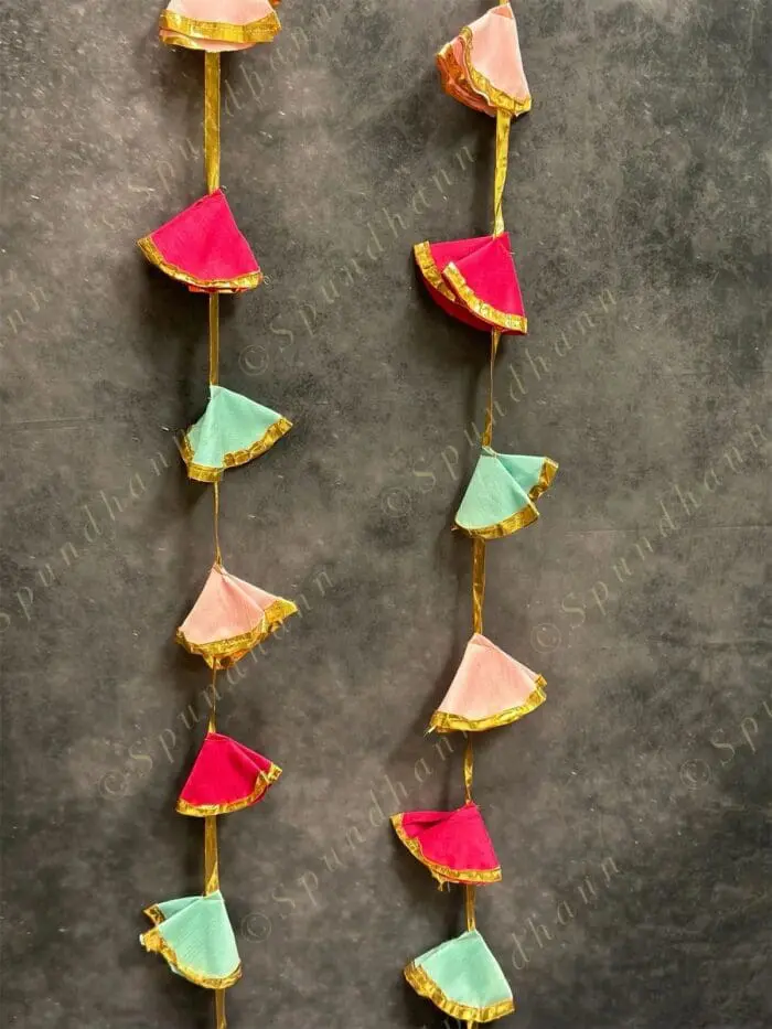 Pastel Colored Silk & Gold Gota Long Strings Wall Hanging Decor - Pack of 4 Strings - Image 3