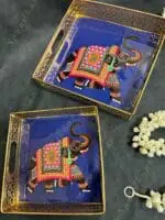 Traditional Golden Tray With Pichwai Art Picture Set of 2 - Image 8