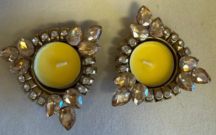 Triple Gold Leaf and White Studded Tealight Holder Pair - Image 1