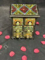 Handcrafted Wooden Trinket Box with 6 Ceramic Drawers - Image 2