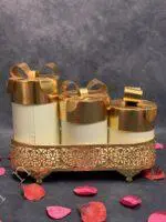 White and Copper Canister Set of 3 with Tray - Image 3