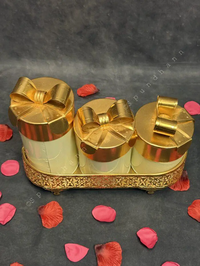 White and Copper Canister Set of 3 with Tray - Image 2