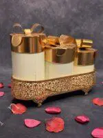 White and Copper Canister Set of 3 with Tray