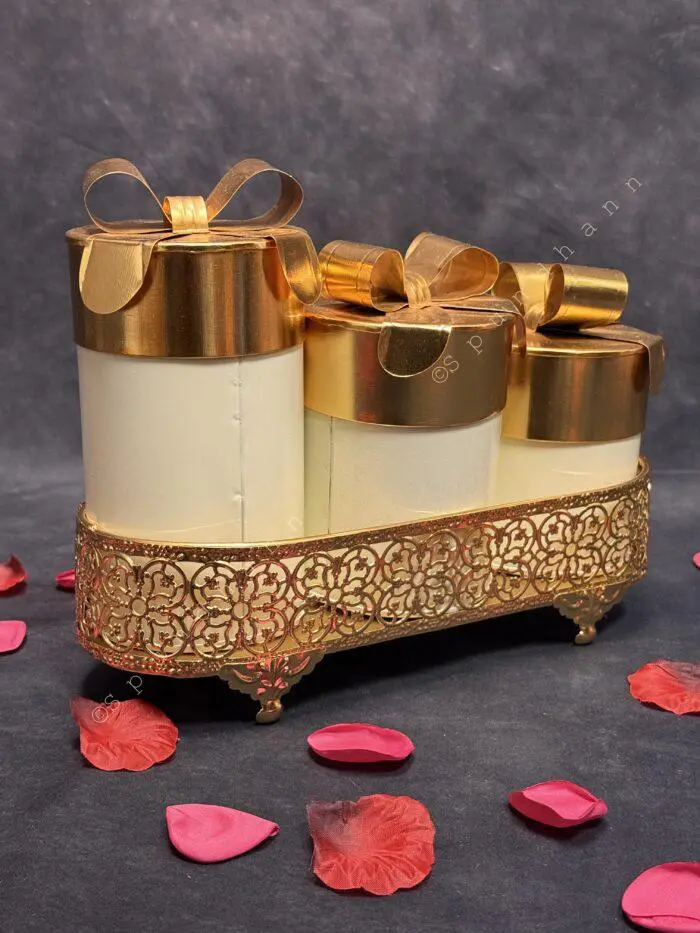 White and Copper Canister Set of 3 with Tray - Image 1