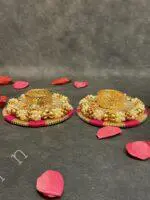 Traditional Decorative Tealight Holder – Pearl & Kundan Work