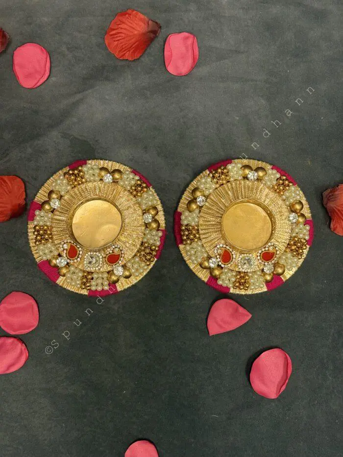 Traditional Decorative Tealight Holder – Pearl & Kundan Work - Image 2