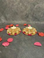 Traditional Decorative Tealight Holder – Pearl & Kundan Work - Image 3