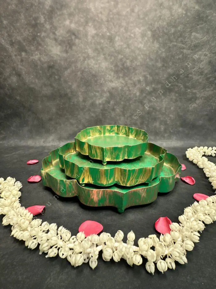 Green Metal Lotus Plates - Image 1