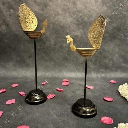 Black Stand Large Peacock Tea Light Holder - Single Piece (Two sizes)