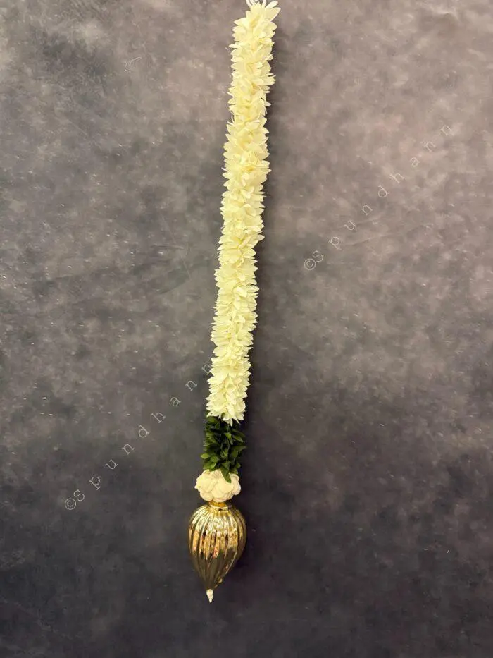 White Chameli String with Gold Drop - Image 1