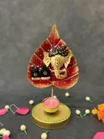 Flute Ganesha With Leaf Tea Light Holder