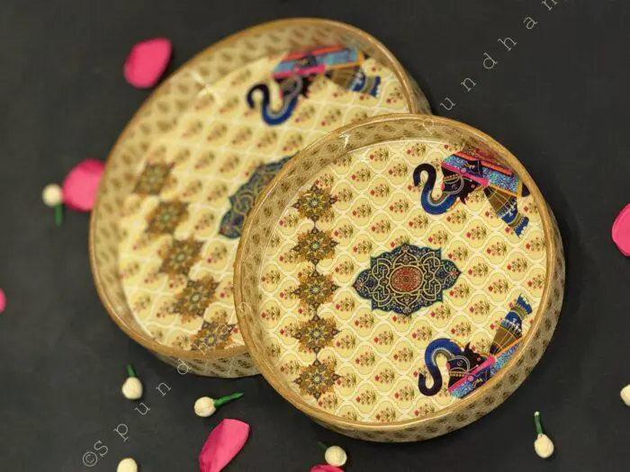 Royal Elephant Design Decorative Tray Set of 2 - Image 1