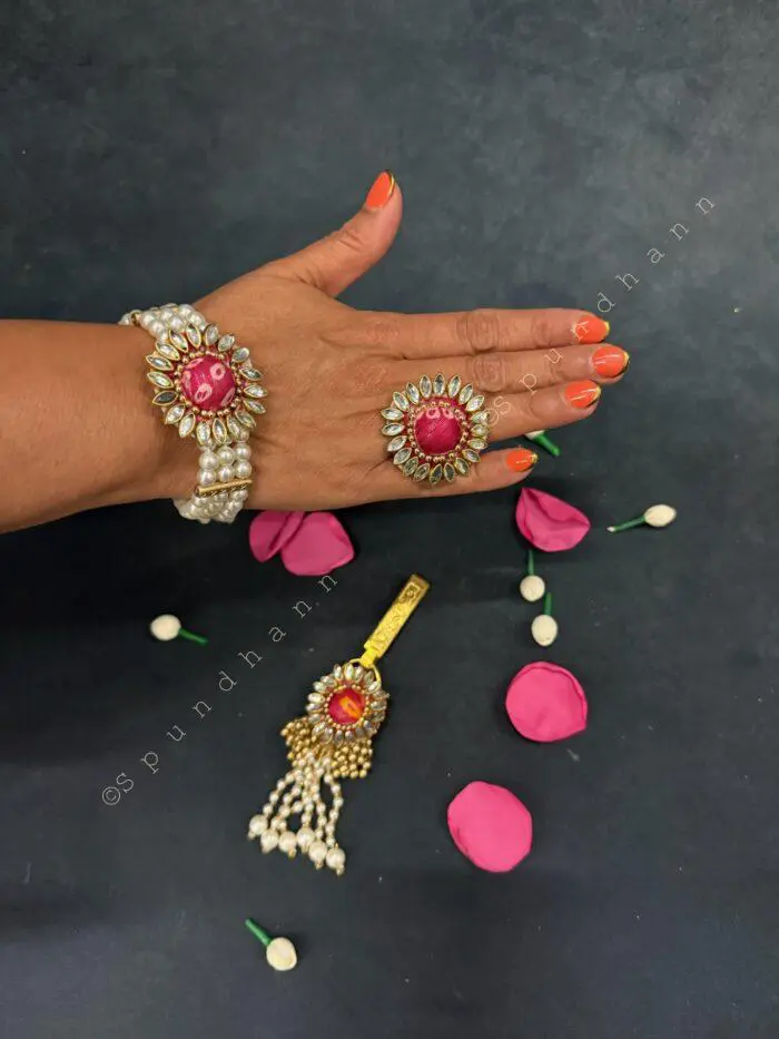 Studded Bracelet, Waist Latkan, and Finger Ring Set - Image 1