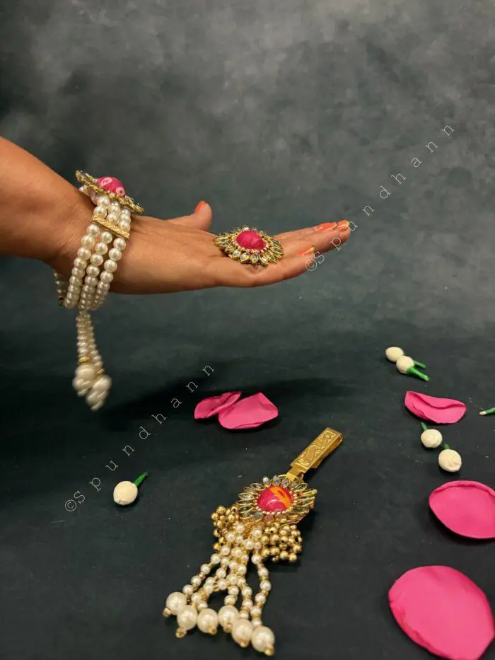 Studded Bracelet, Waist Latkan, and Finger Ring Set - Image 2