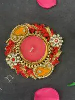 Colorful Gota Bangle With Decorative Stone Tealight Holder - Image 8