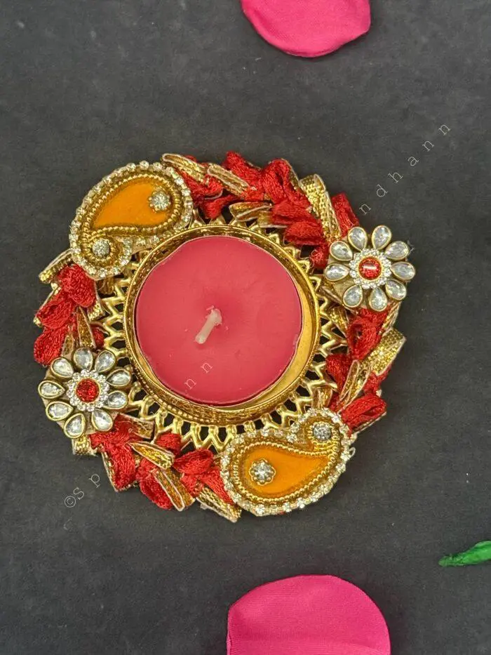 Colorful Gota Bangle With Decorative Stone Tealight Holder - Image 8