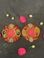 Colorful Gota Bangle With Decorative Stone Tealight Holder - Image 3