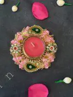 Colorful Gota Bangle With Decorative Stone Tealight Holder - Image 2