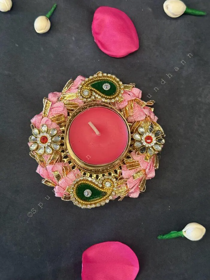 Colorful Gota Bangle With Decorative Stone Tealight Holder - Image 2