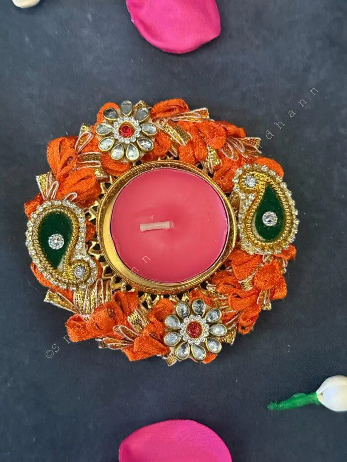 Colorful Gota Bangle With Decorative Stone Tealight Holder - Image 6