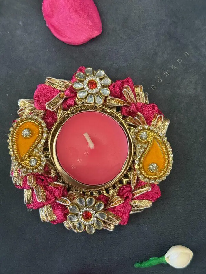 Colorful Gota Bangle With Decorative Stone Tealight Holder - Image 5