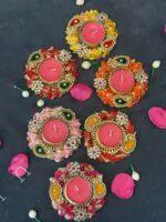 Colorful Gota Bangle With Decorative Stone Tealight Holder - Image 4