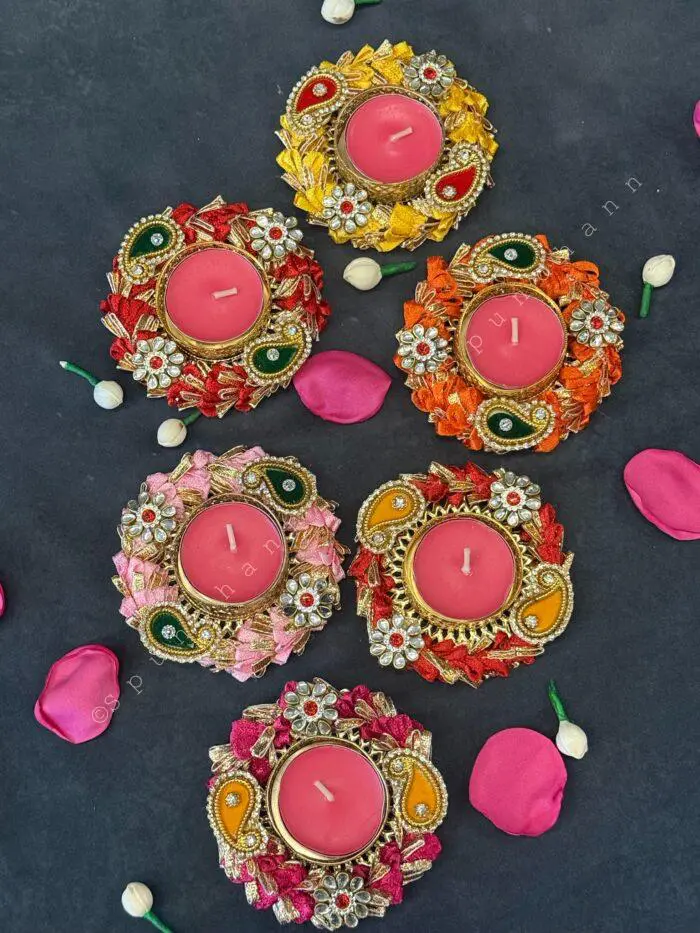 Colorful Gota Bangle With Decorative Stone Tealight Holder - Image 4