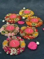 Colorful Gota Bangle With Decorative Stone Tealight Holder